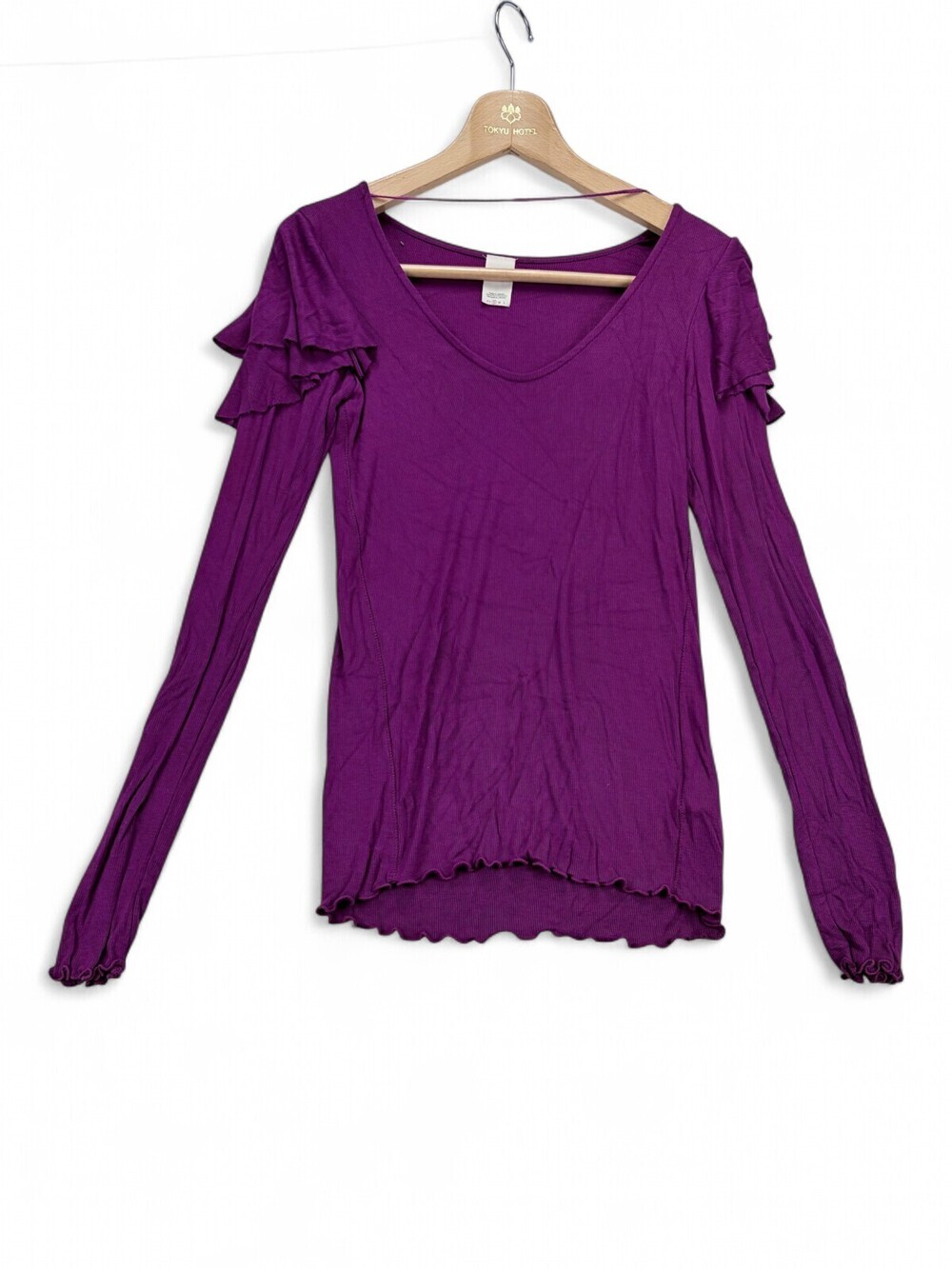 We The Free Purple Ruffle Keyhole Long Sleeve Top S